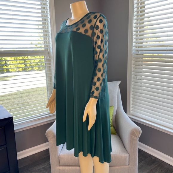 Nina Leonard 3/4 Sleeve Trapeze Dress With Dot Illusion Yoke - Picture 5 of 10